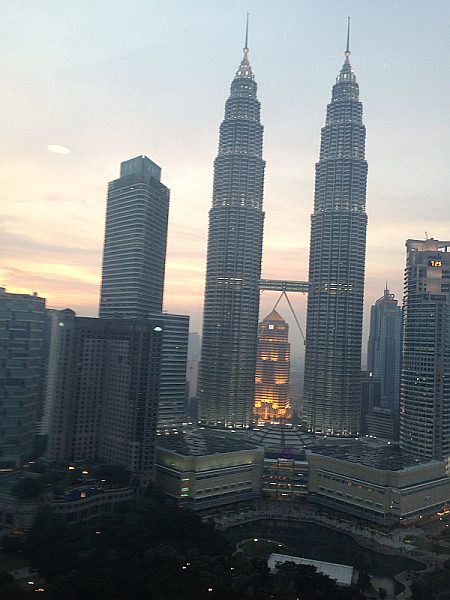 View of The Twin Petronas Towers from The Skybar in Kuala Lumpur
