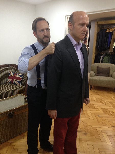 Stowers, 13 Savile Row, London: Bespoke Tailors - Michael Grenville being measured by Lee