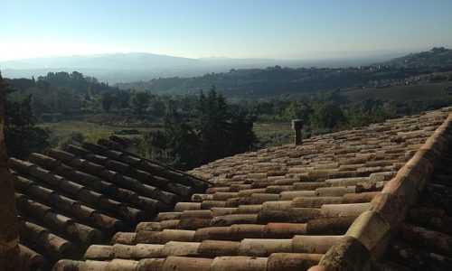 My beautiful love affair with Umbria - Castello di Monterone, looking over the rooftops on a sunny morning