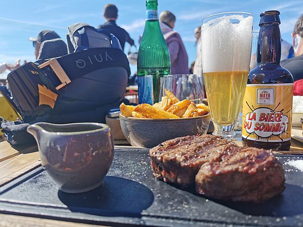 Steak and beer at the super chic Maya Altitude in Les Trois Vallees